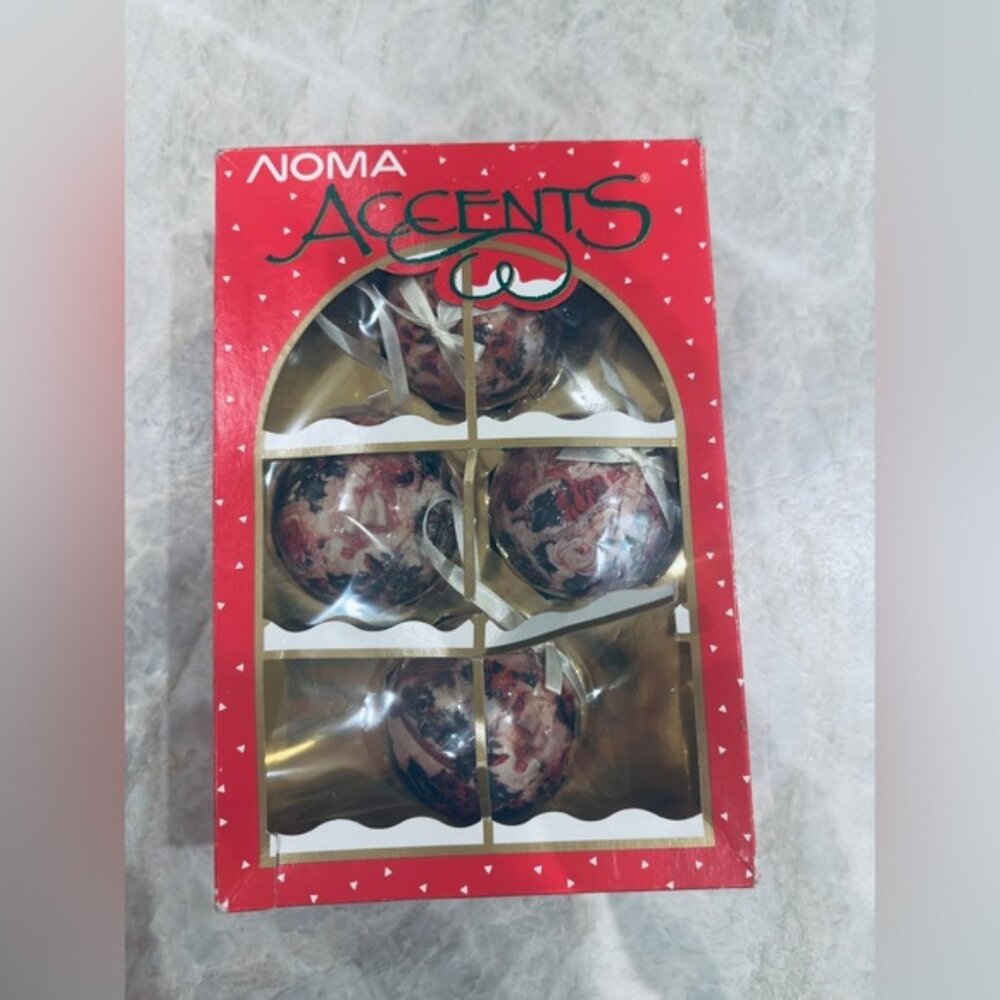 Vintage Noma Accents Christmas Ornaments Set of 4 1990s Floral
